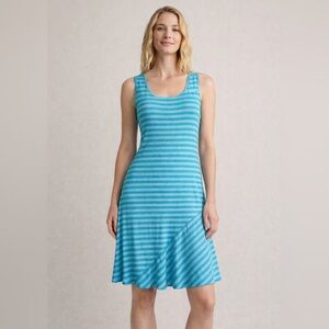 Calvin Klein Womens Size 8 Blue Striped Sleeveless Fit & Flare Dress Knee Length